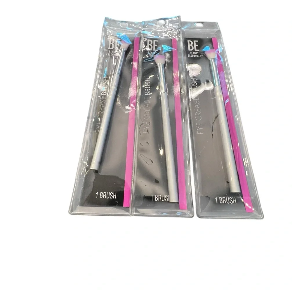 Beauty Essentials Makeup Brush 3 Pc Eye Crease Eyeshadow Pink Tipped Bristle NEW